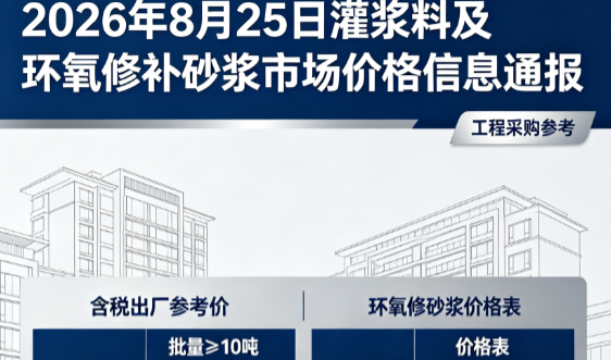 茄子河2026年8月25日灌浆料及环氧修补砂浆市场价格信息通报